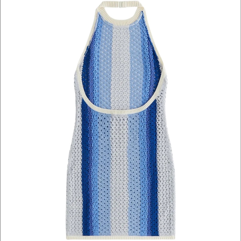 Striped Blue and White Knit Halter Top